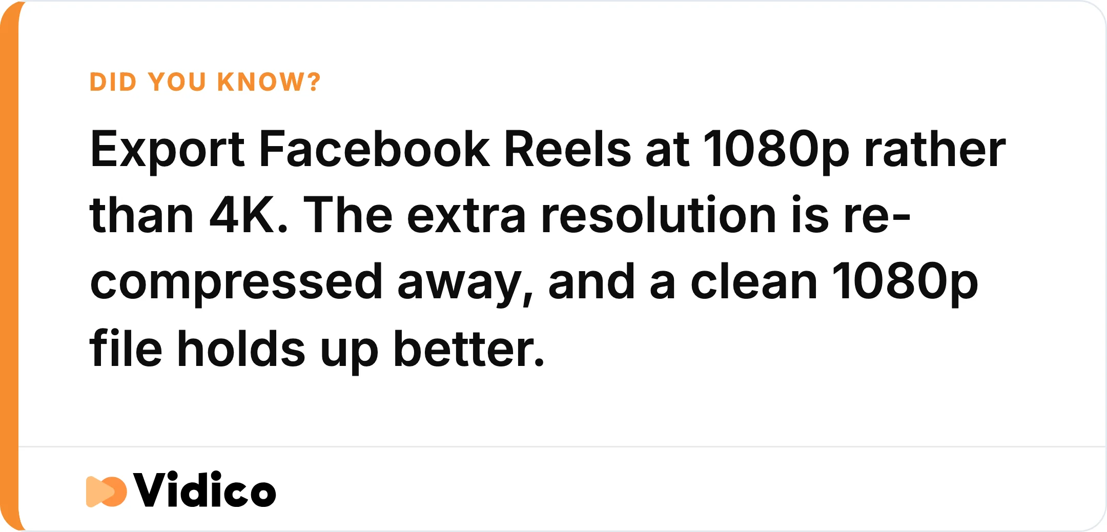 A clean 1080p Reels file holds up better than a 4K upload, because Facebook re-compresses the extra resolution away.