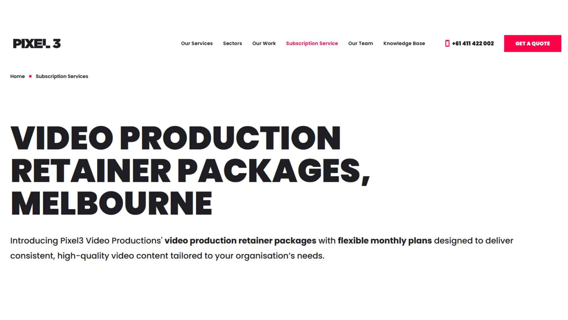 Pixel3 Video Productions Website