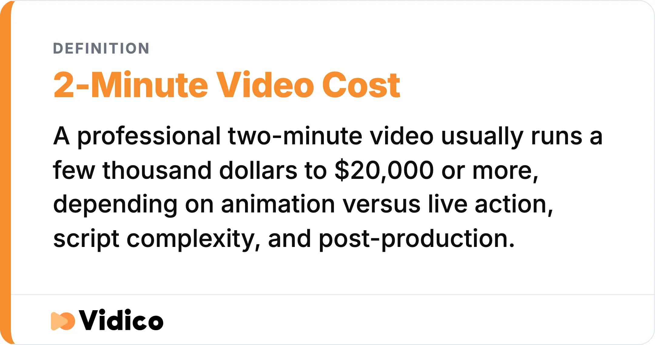 A professional two-minute video typically costs a few thousand dollars up to $20,000 or more.